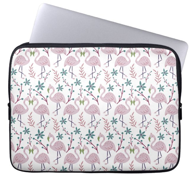 Roze flamingo naadloos patroon op witte achtergron laptop sleeve (Voorkant)