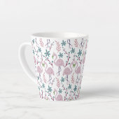 Roze flamingo naadloos patroon op witte achtergron latte mok (Linkerhoek)