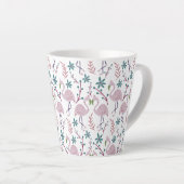 Roze flamingo naadloos patroon op witte achtergron latte mok (Rechterhoek)