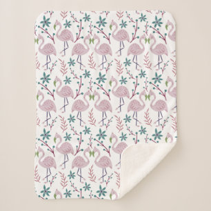 Roze flamingo naadloos patroon op witte achtergron sherpa deken