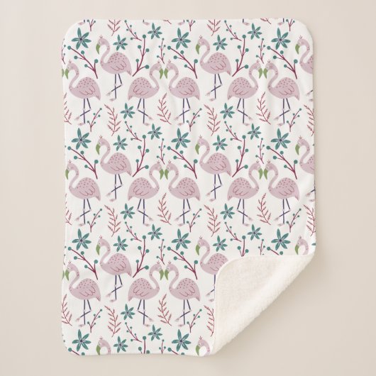 Roze flamingo naadloos patroon op witte achtergron sherpa deken (Voorkant)