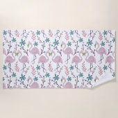 Roze flamingo naadloos patroon op witte achtergron strandlaken (Voorkant)