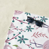 Roze flamingo naadloos patroon op witte achtergron strandlaken (In situ)