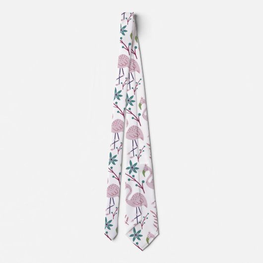 Roze flamingo naadloos patroon op witte achtergron stropdas (Achterkant)
