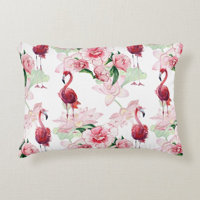 Roze Flamingo: Naadloze Patroon Elegantie Accent Kussen (Voorkant)