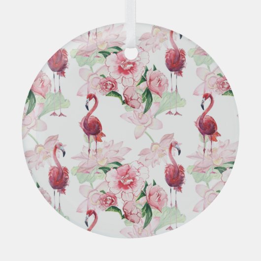 Roze Flamingo: Naadloze Patroon Elegantie Glas Ornament (Voorkant)