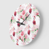 Roze Flamingo: Naadloze Patroon Elegantie Grote Klok (Hoek)