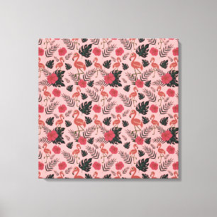 Roze flamingo naadloze patroonbloemen en -bladeren canvas afdruk