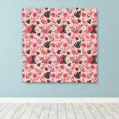 Roze flamingo naadloze patroonbloemen en -bladeren canvas afdruk (Insitu (Houten vloer))
