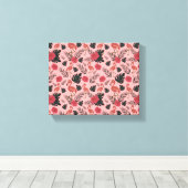 Roze flamingo naadloze patroonbloemen en -bladeren canvas afdruk (Insitu (Houten vloer))
