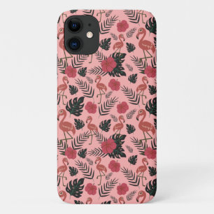 Roze flamingo naadloze patroonbloemen en -bladeren Case-Mate iPhone case