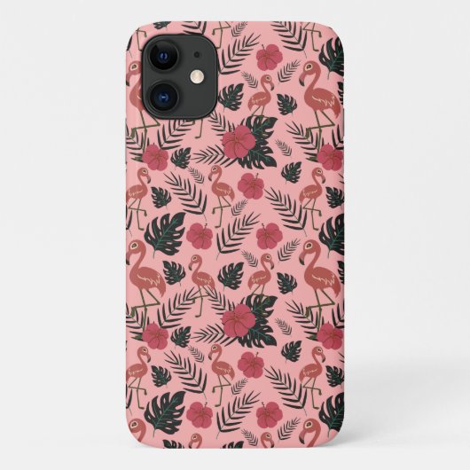 Roze flamingo naadloze patroonbloemen en -bladeren Case-Mate iPhone case (Achterkant)