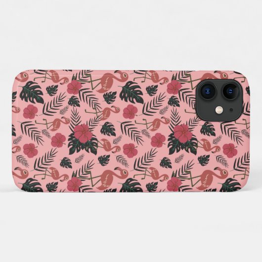 Roze flamingo naadloze patroonbloemen en -bladeren Case-Mate iPhone case (Achterkant (horizontaal))
