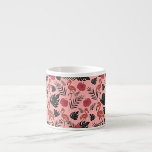 Roze flamingo naadloze patroonbloemen en -bladeren espresso kop