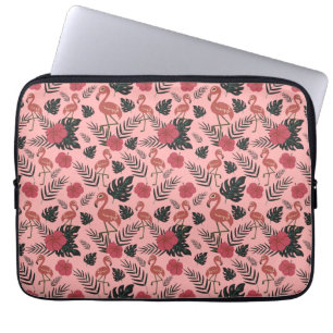 Roze flamingo naadloze patroonbloemen en -bladeren laptop sleeve