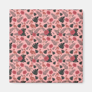 Roze flamingo naadloze patroonbloemen en -bladeren magneet
