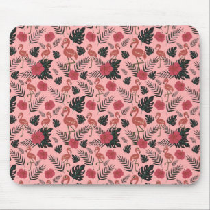 Roze flamingo naadloze patroonbloemen en -bladeren muismat