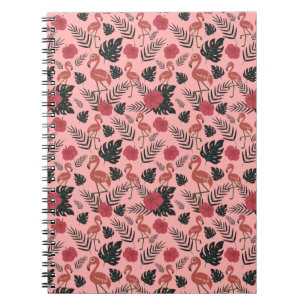 Roze flamingo naadloze patroonbloemen en -bladeren notitieboek