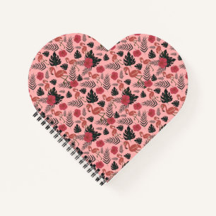 Roze flamingo naadloze patroonbloemen en -bladeren notitieboek