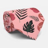 Roze flamingo naadloze patroonbloemen en -bladeren stropdas (Opgerold)