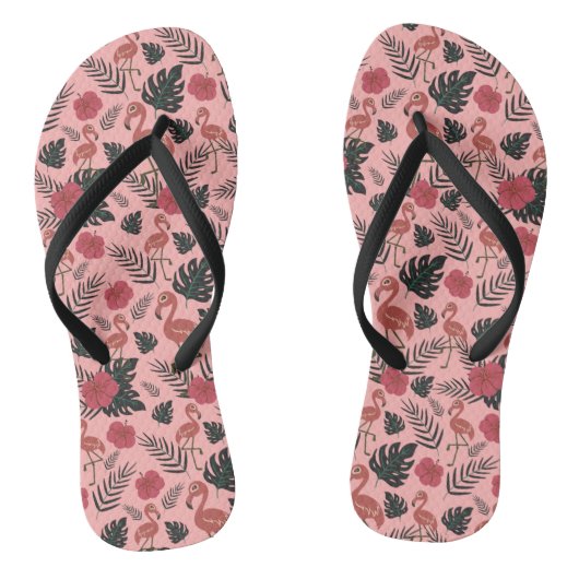 Roze flamingo naadloze patroonbloemen en -bladeren teenslippers (Voetbed)