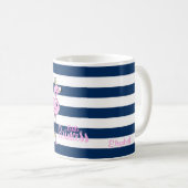 Roze Flamingo, Navy Blue Stripes, Little Princess Koffiemok (Voorkant rechts)