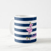 Roze Flamingo, Navy Blue Stripes, Little Princess Koffiemok (Voorkant links)