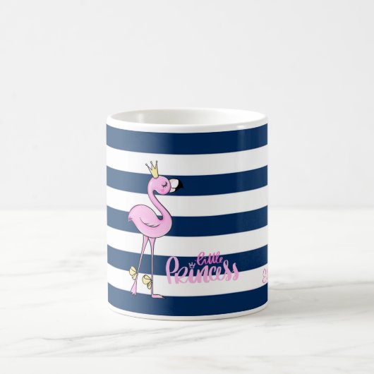Roze Flamingo, Navy Blue Stripes, Little Princess Koffiemok (Center)
