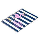 Roze Flamingo, Navy Blue Stripes, Little Princess Notitieboek (Linkerzijde)