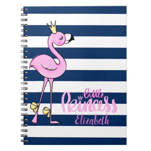 Roze Flamingo, Navy Blue Stripes, Little Princess Notitieboek (Voorkant)