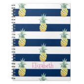 Roze flamingo, Navy Blue Stripes-Personalized Notitieboek (Voorkant)