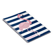 Roze flamingo, Navy Blue Stripes-Personalized Notitieboek (Rechterzijde)
