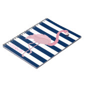 Roze flamingo, Navy Blue Stripes-Personalized Notitieboek (Linkerzijde)