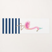 Roze Flamingo Navy Blue White Stripes Yogamat (Achterkant (horizontaal))