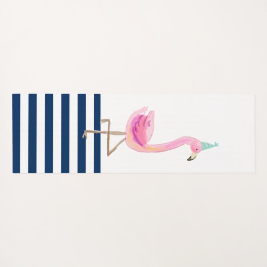 Roze Flamingo Navy Blue White Stripes Yogamat (Achterkant (horizontaal))