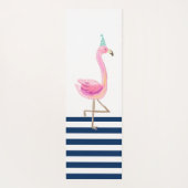Roze Flamingo Navy Blue White Stripes Yogamat (Achterkant)