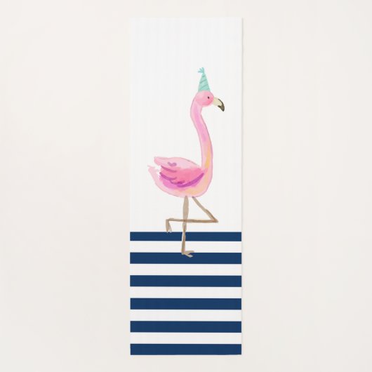 Roze Flamingo Navy Blue White Stripes Yogamat (Achterkant)