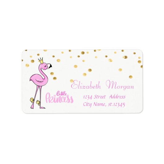 Roze Flamingo,Nep Goud Folie Confetti,Wit Etiket (Voorkant)