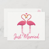 Roze Flamingo net getrouwd met tropische bruiloft  Aankondigingskaart (Voorkant / Achterkant)