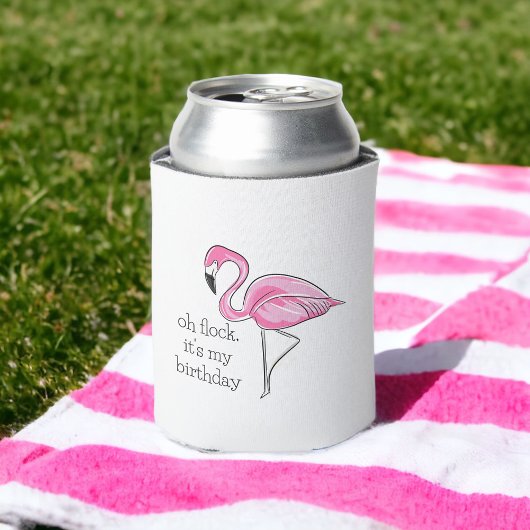 Roze Flamingo Oh Flock Het is mijn Birthday Preppy Blikjeskoeler