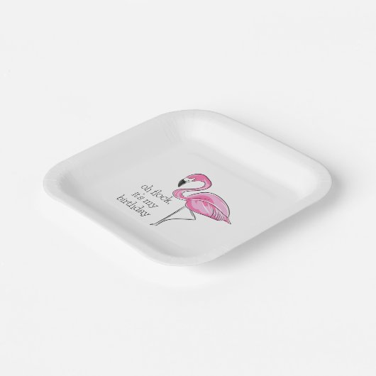 Roze Flamingo Oh Flock Het is mijn Birthday Preppy Papieren Bordje (Gebogen)