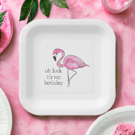 Roze Flamingo Oh Flock Het is mijn Birthday Preppy Papieren Bordje