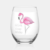 Roze Flamingo Oh Flock Het is mijn Birthday Preppy Wijnglas Zonder Voet (Voorkant)