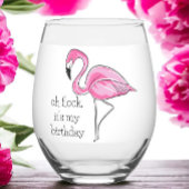 Roze Flamingo Oh Flock Het is mijn Birthday Preppy Wijnglas Zonder Voet