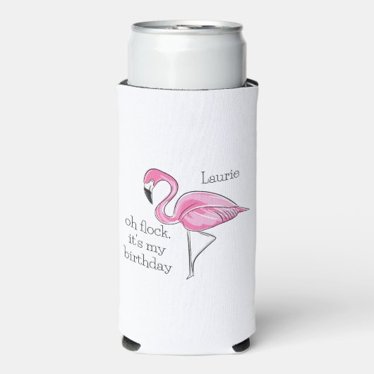 Roze Flamingo Oh Flock Het is mijn verjaardag Cust Seltzer Blikjeskoeler (Seltzer Voorkant)