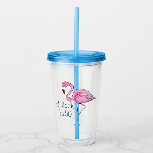 Roze Flamingo Oh Flock Ik ben 50 Acryl Drinkbeker (Voorkant)