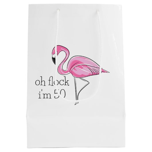 Roze Flamingo Oh Flock Ik ben 50 Medium Cadeauzakje (Achterkant)