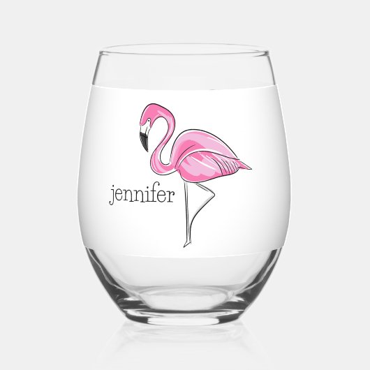 Roze Flamingo Oh Flock Ik ben 50 Verjaardag Custom Wijnglas Zonder Voet (Achterkant)