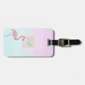 Roze Flamingo Ombre Striped Monogram-Personalized Bagagelabel (Voorkant horizontaal)