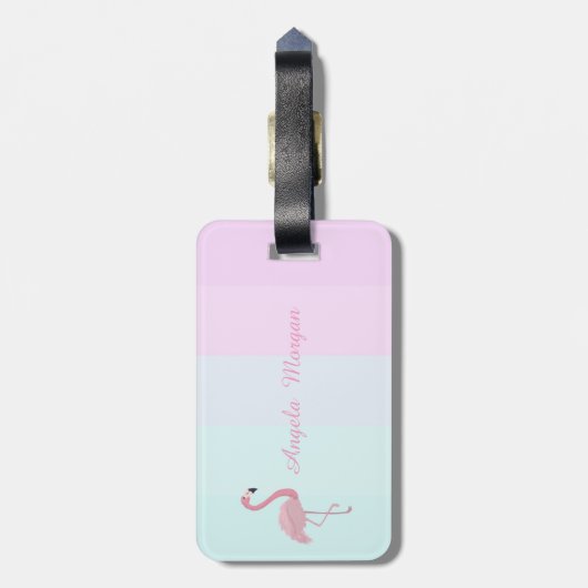 Roze Flamingo Ombre Striped Monogram-Personalized Bagagelabel (Achterkant verticaal)